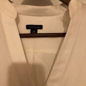 Ann Taylor Crisp White Mandarin Collar Shirt